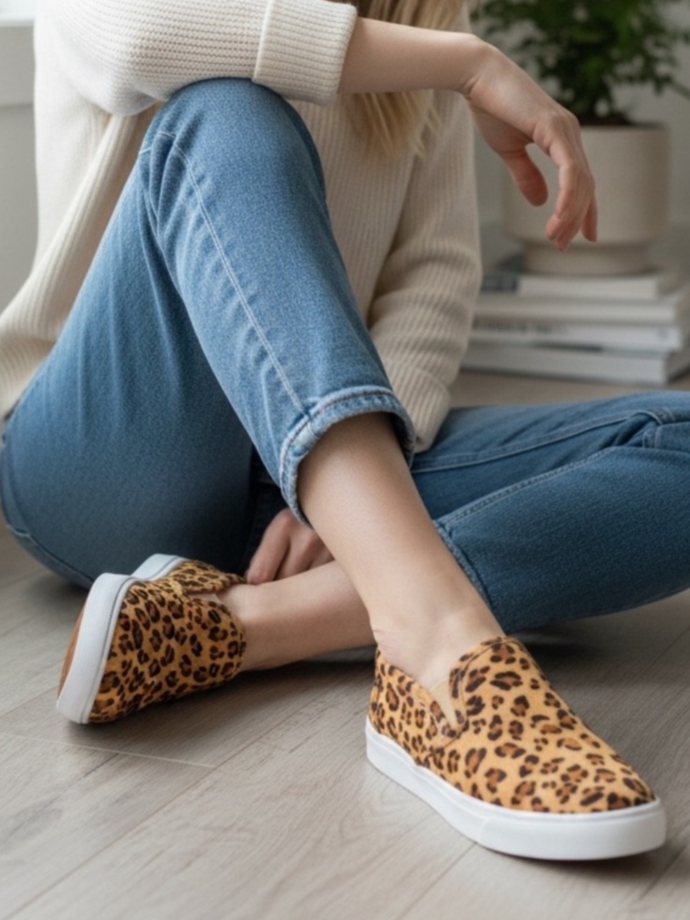 Mia Yulia Leopard Print slip-on Sneakers Animal Print Calf Hair Platform shoes 8